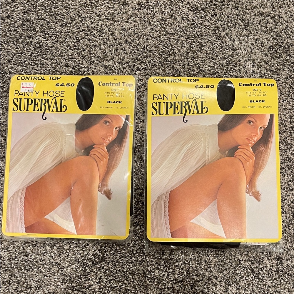 Vintage 70s Superval Black Control Top Pantyhose